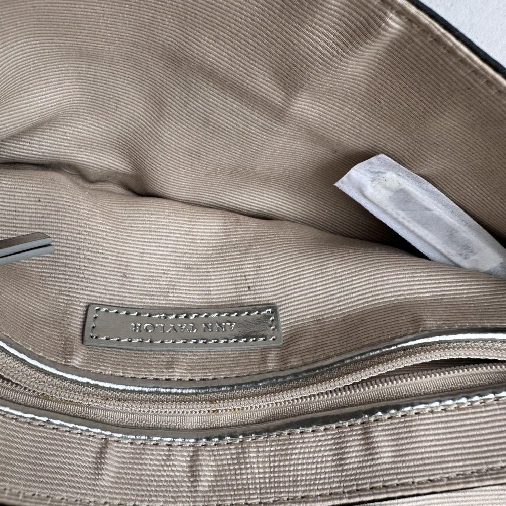 Ann Taylor Mini Satin Black Silver Purse Clutch Modern Design Evening Bag - Picture 4 of 9